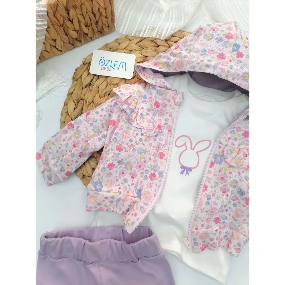 Çiçek Bahçesi Kapüşon Ceket 3'lü Takım