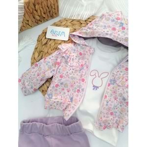 Çiçek Bahçesi Kapüşon Ceket 3'lü Takım