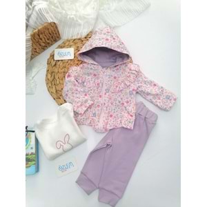 Çiçek Bahçesi Kapüşon Ceket 3'lü Takım