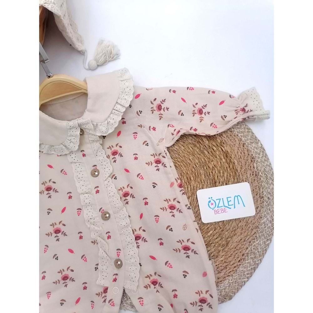 Güpür Bebe Yaka Çiçek Baskılı Tulum