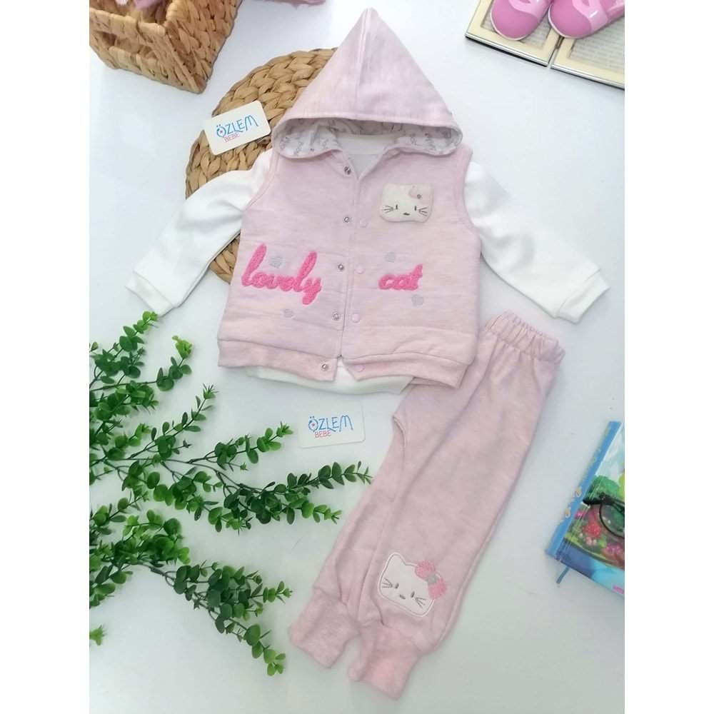 Lovely Cat Pembe Yelekli 3'lü Takım