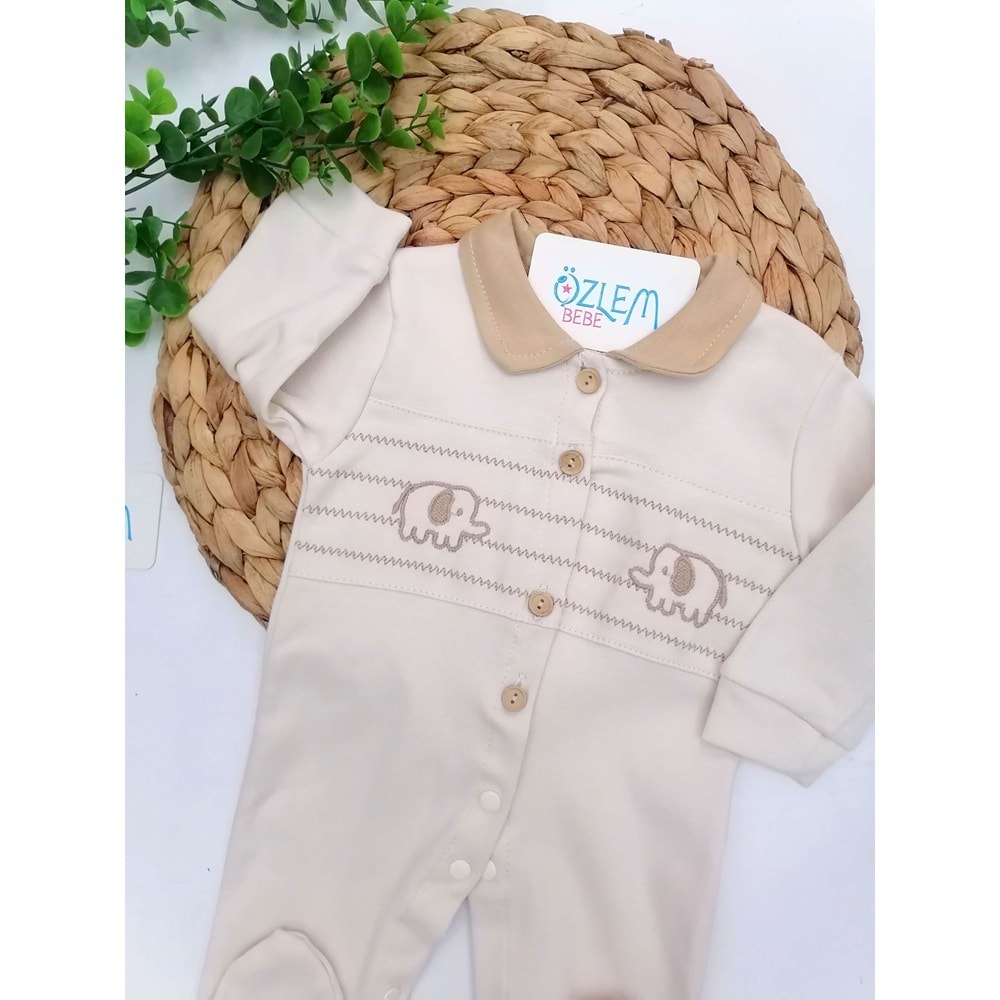 Fil Nakışlı Bebe Yaka Penye Tulum