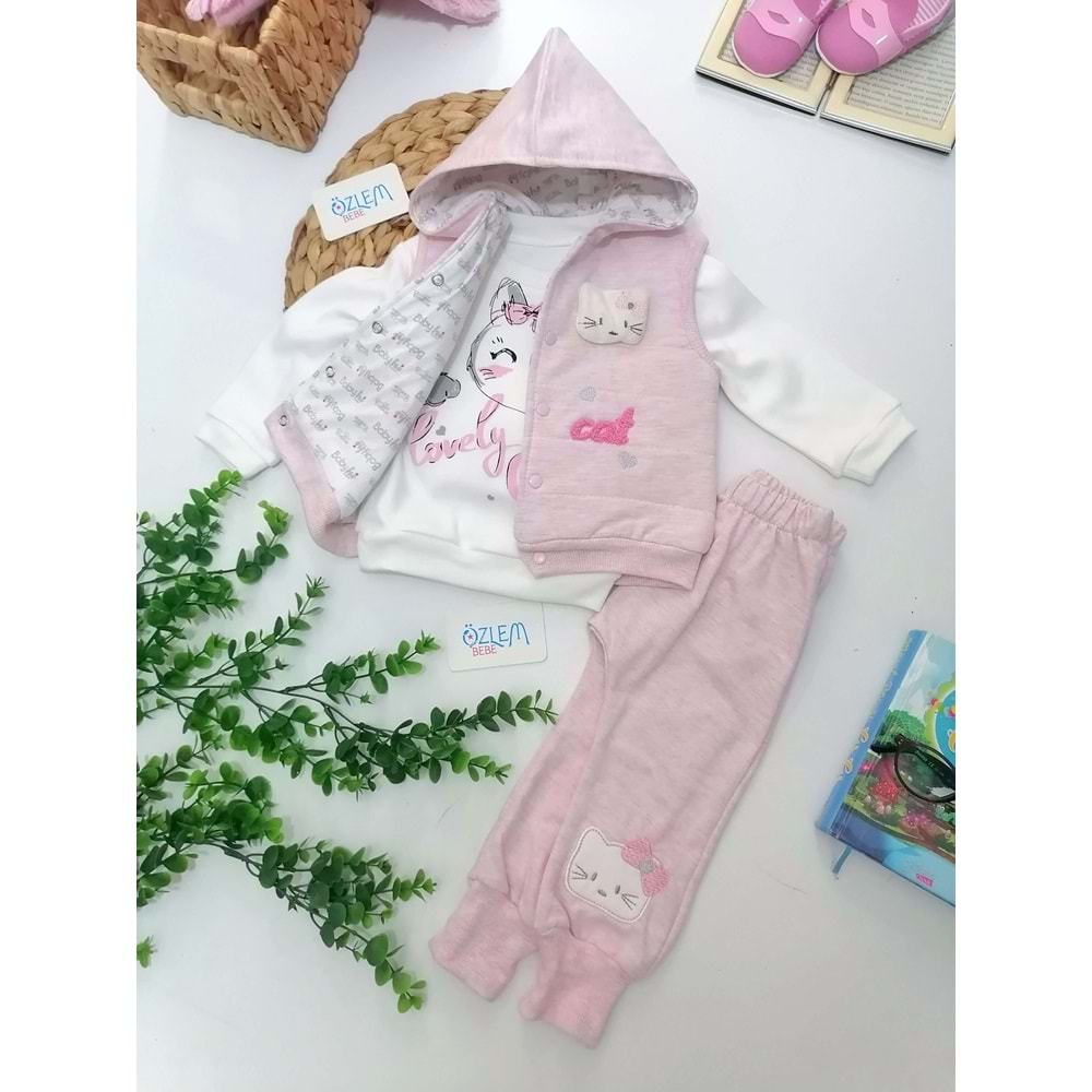 Lovely Cat Pembe Yelekli 3'lü Takım