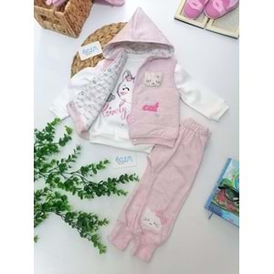 Lovely Cat Pembe Yelekli 3'lü Takım