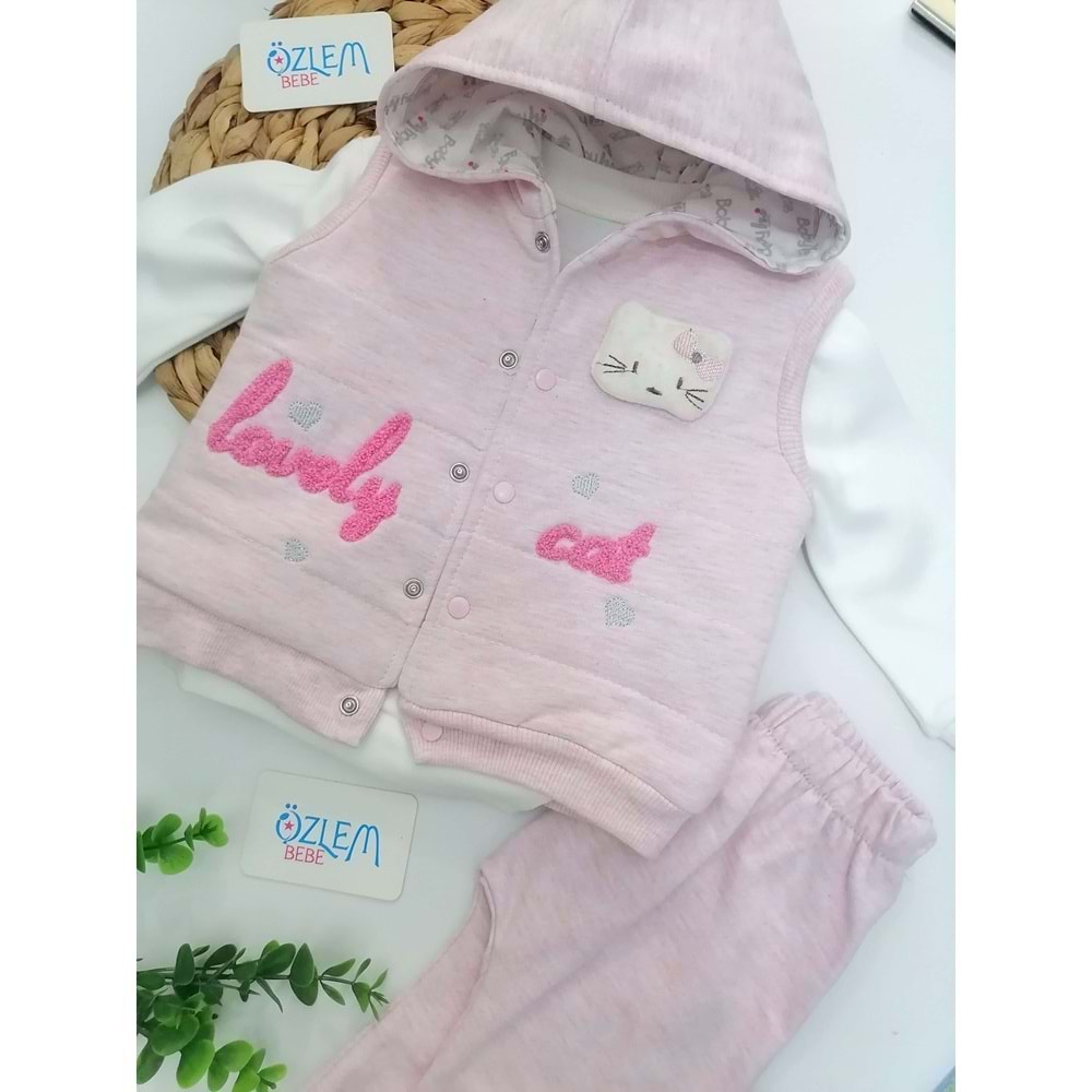 Lovely Cat Pembe Yelekli 3'lü Takım