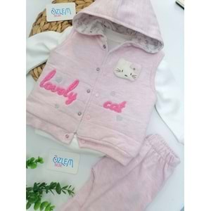 Lovely Cat Pembe Yelekli 3'lü Takım