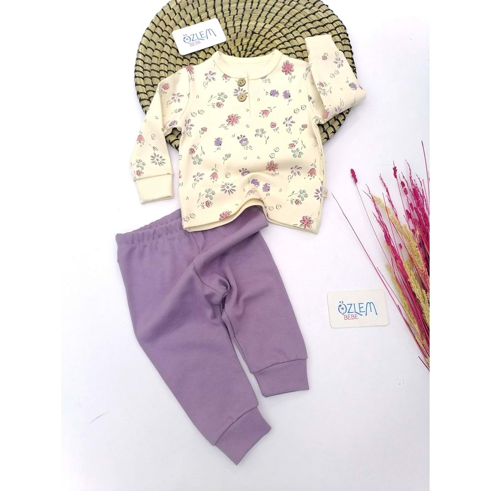 Çiçek Desen Önden Düğmeli 2'li Takım