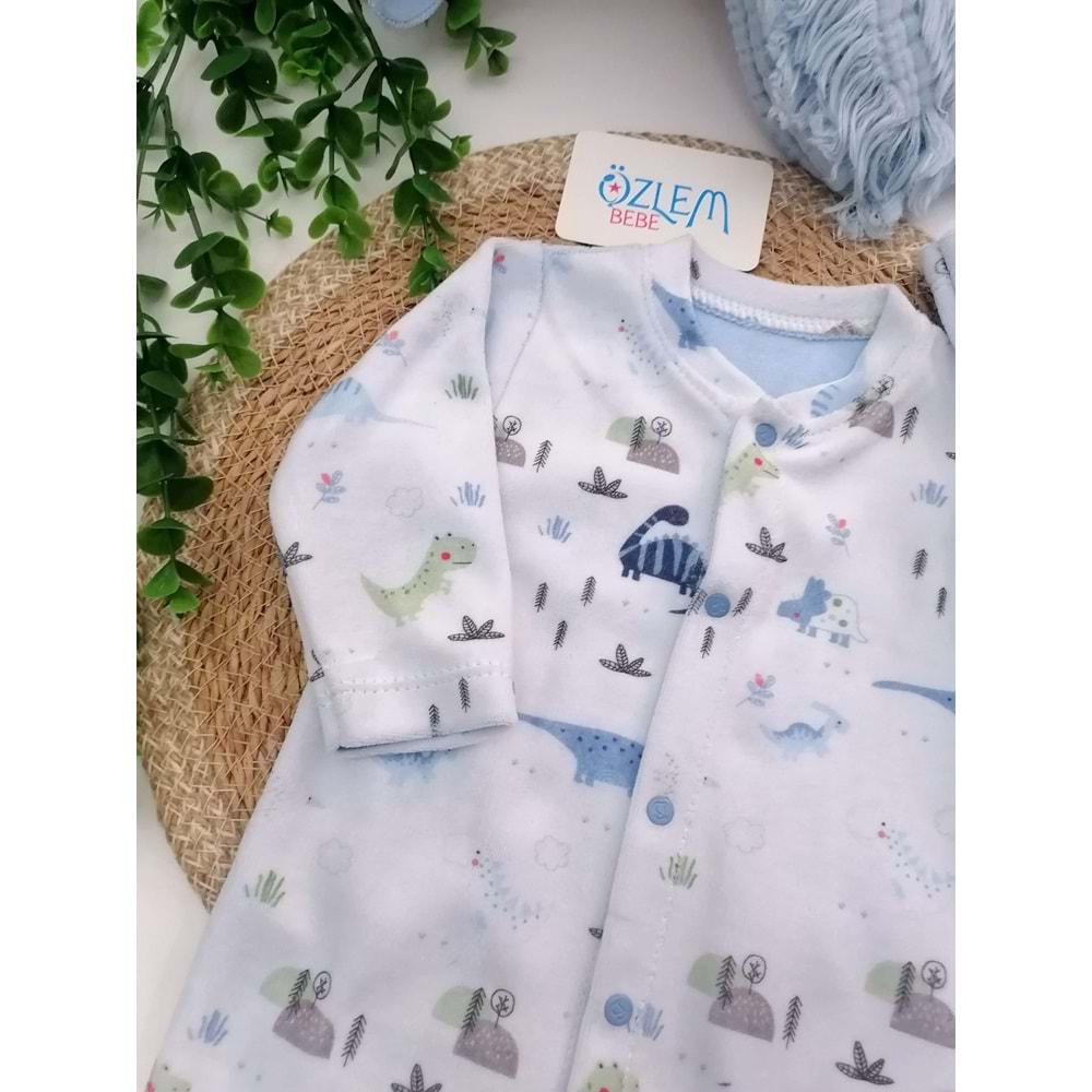 Dinasor Ailesi Ayaklı Mavi Kadife Tulum