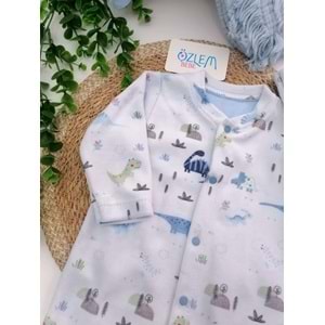 Dinasor Ailesi Ayaklı Mavi Kadife Tulum