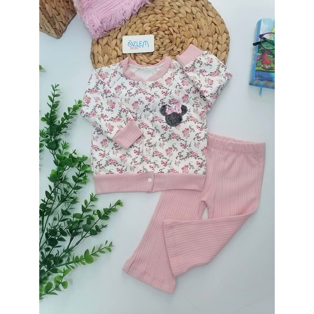 Çiçek Desen Hırkalı Raporlu Pembe 2'li Takım