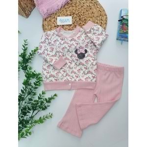 Çiçek Desen Hırkalı Raporlu Pembe 2'li Takım