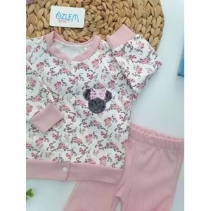 Çiçek Desen Hırkalı Raporlu Pembe 2'li Takım