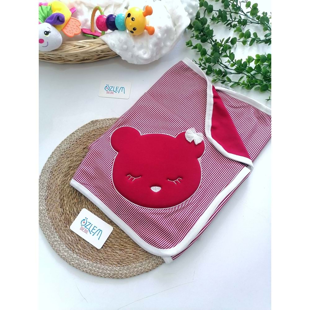 Kırmızı Çizgili Panda Kabatmalı Penye Battaniye