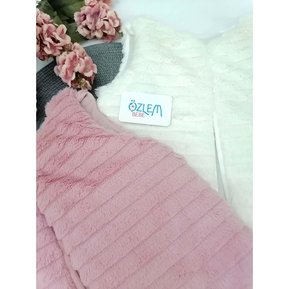 Elyaf Dolgulu Çizgili Doku Peluş Yelek