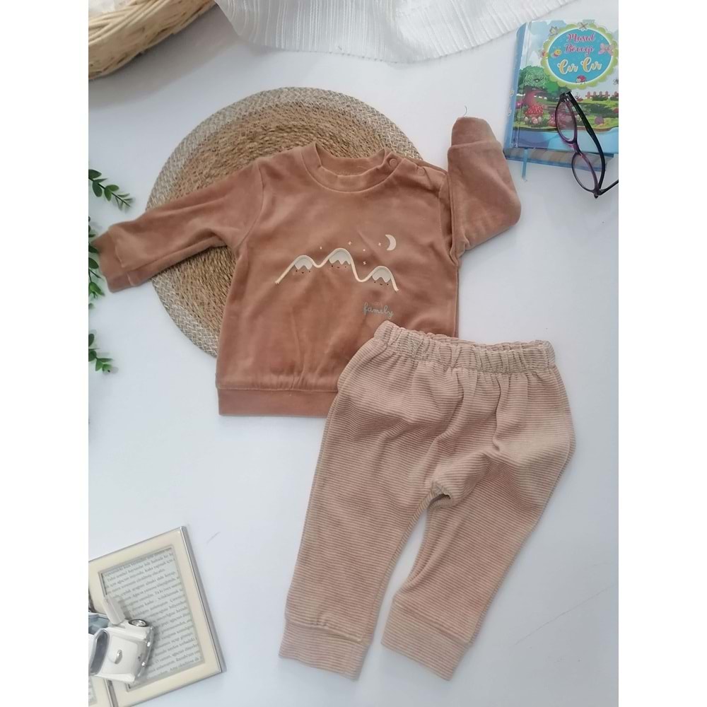 Family Dağ Figürlü Kadife 2li Takım