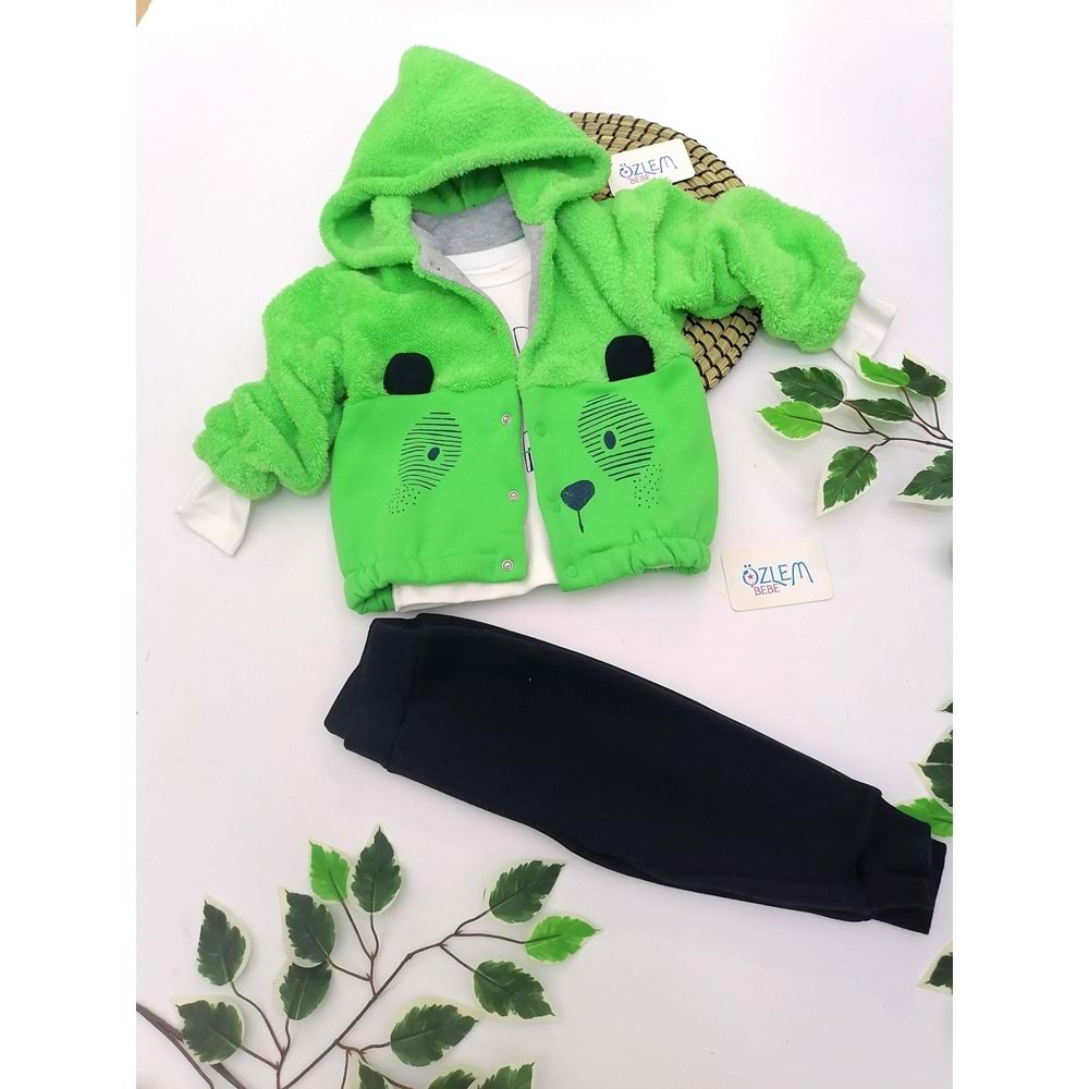 Yeşil Panda Figürlü Kapüşon Ceketli Takım