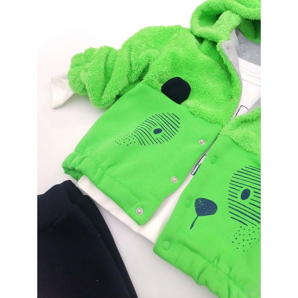 Yeşil Panda Figürlü Kapüşon Ceketli Takım