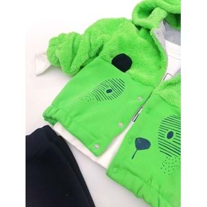 Yeşil Panda Figürlü Kapüşon Ceketli Takım