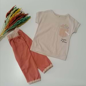 Çiçek Cep Pantolonlu Tarçın Kız Takım