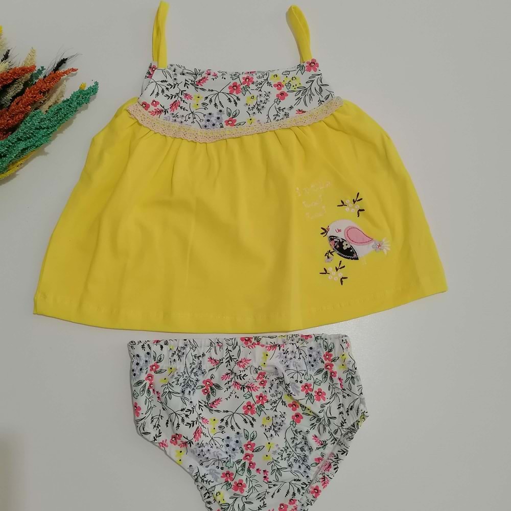 Kuş Figürlü Sarı Bebek Takım