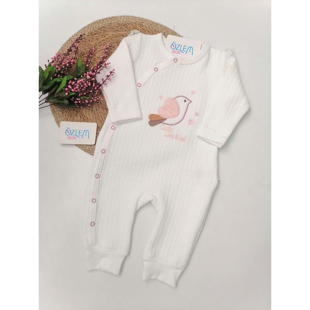 Kuş Figürlü Kapitone Krem Tulum