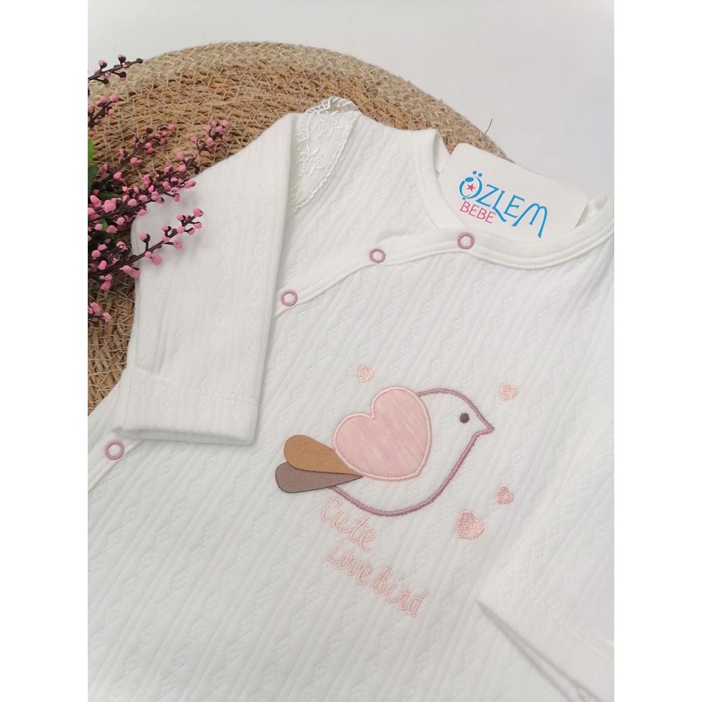 Kuş Figürlü Kapitone Krem Tulum