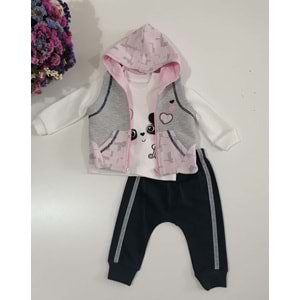 Panda Figürlü Gri Yelekli Kız Takım