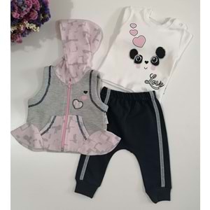 Panda Figürlü Gri Yelekli Kız Takım