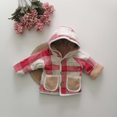 Kırmızı Pötikareli Kapüşonlu Çocuk Ceket