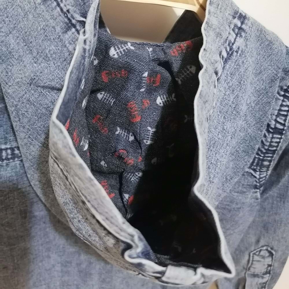 Kırmızı Balık Kapüşonlu Denim Tulum