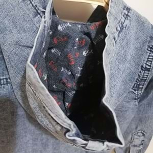 Kırmızı Balık Kapüşonlu Denim Tulum