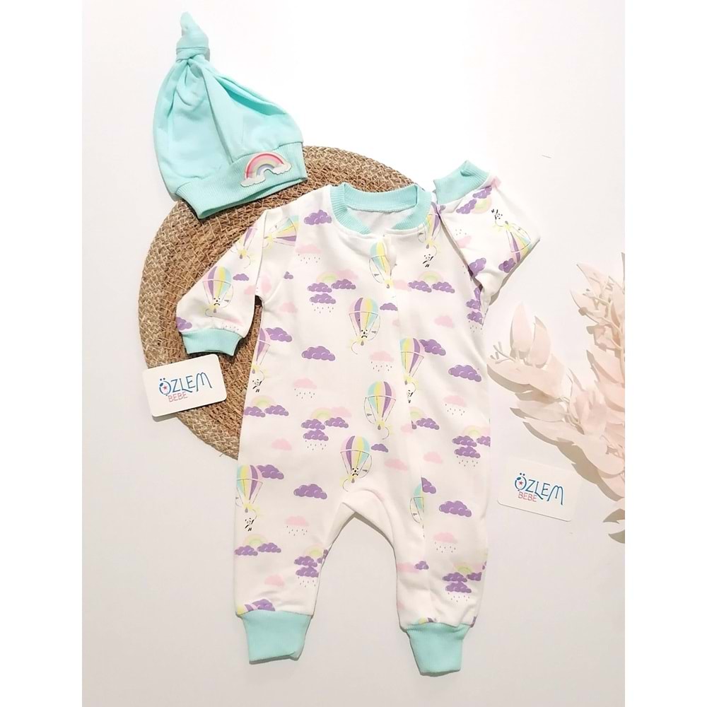 Balonla Seyahat Beyaz/Mint Yeşili Tulum