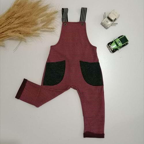 Bordo Çizgili Salopet