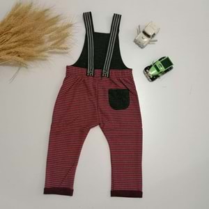 Bordo Çizgili Salopet