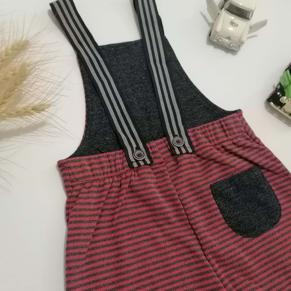 Bordo Çizgili Salopet