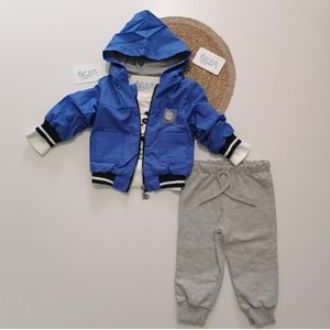 Sevimli Panda Mavi Ceketli 3'lü Takım