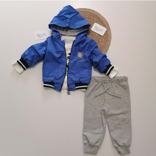 Sevimli Panda Mavi Ceketli 3'lü Takım