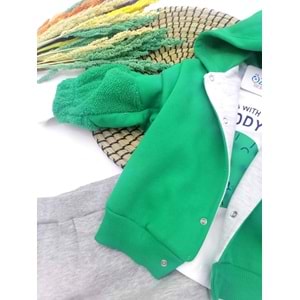 Aslan Figürlü Yeşil Kapüşon Ceketli 3'lü Takım