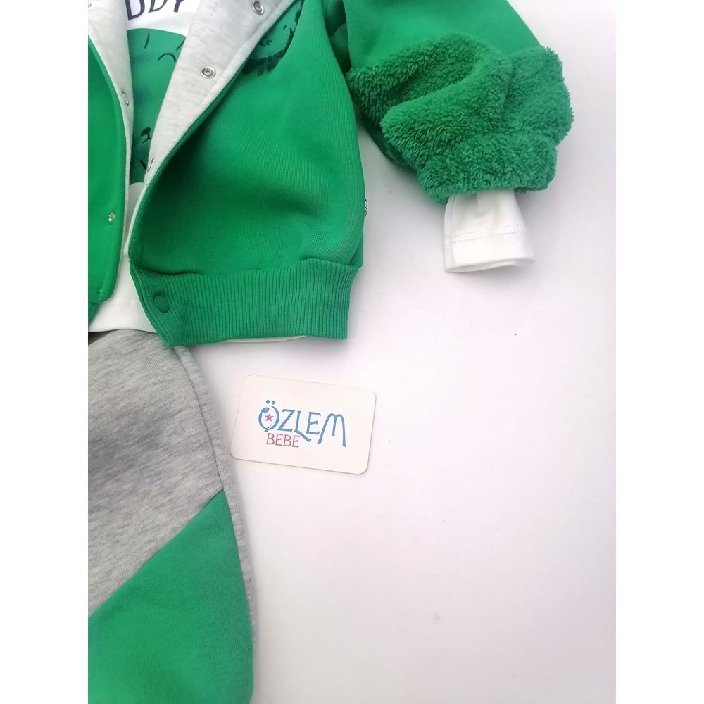 Aslan Figürlü Yeşil Kapüşon Ceketli 3'lü Takım