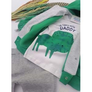 Aslan Figürlü Yeşil Kapüşon Ceketli 3'lü Takım