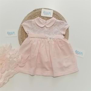 Bebe Yaka Kemerli Pembe Elbise