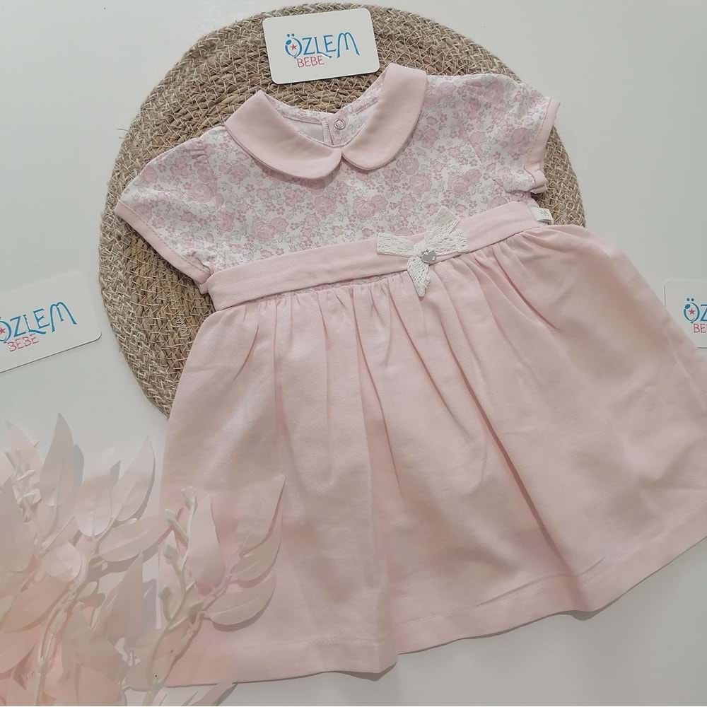 Bebe Yaka Kemerli Pembe Elbise