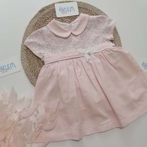 Bebe Yaka Kemerli Pembe Elbise