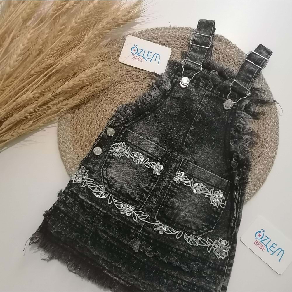 Askılı Gri Denim Elbise