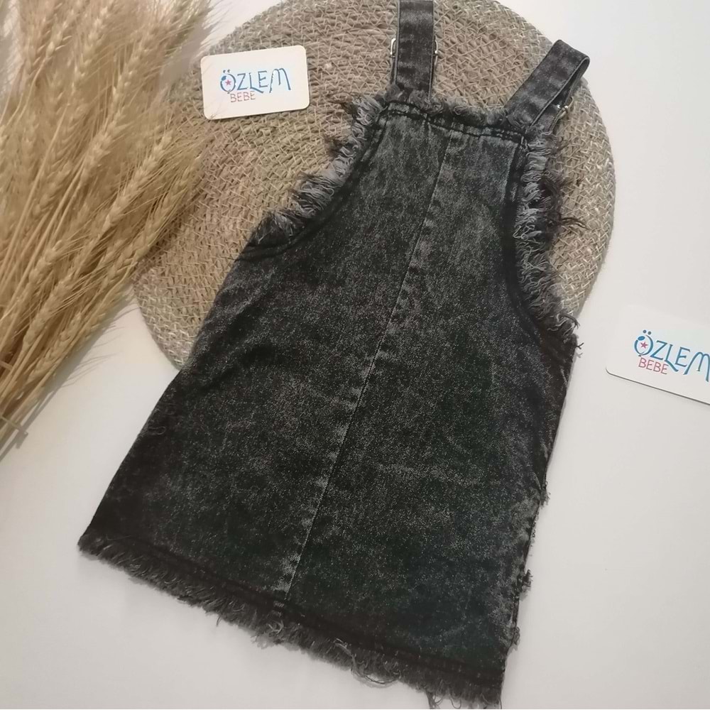 Askılı Gri Denim Elbise