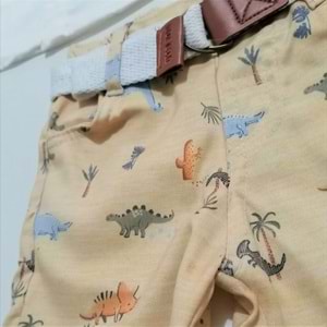 Dinozor Desenli Şortlu Keten Takım