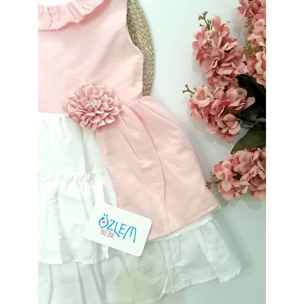 Çiçekli Kat Kat Pembe Elbise