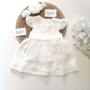 Güpürlü Beyaz Müslin Elbise