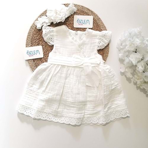 Güpürlü Beyaz Müslin Elbise