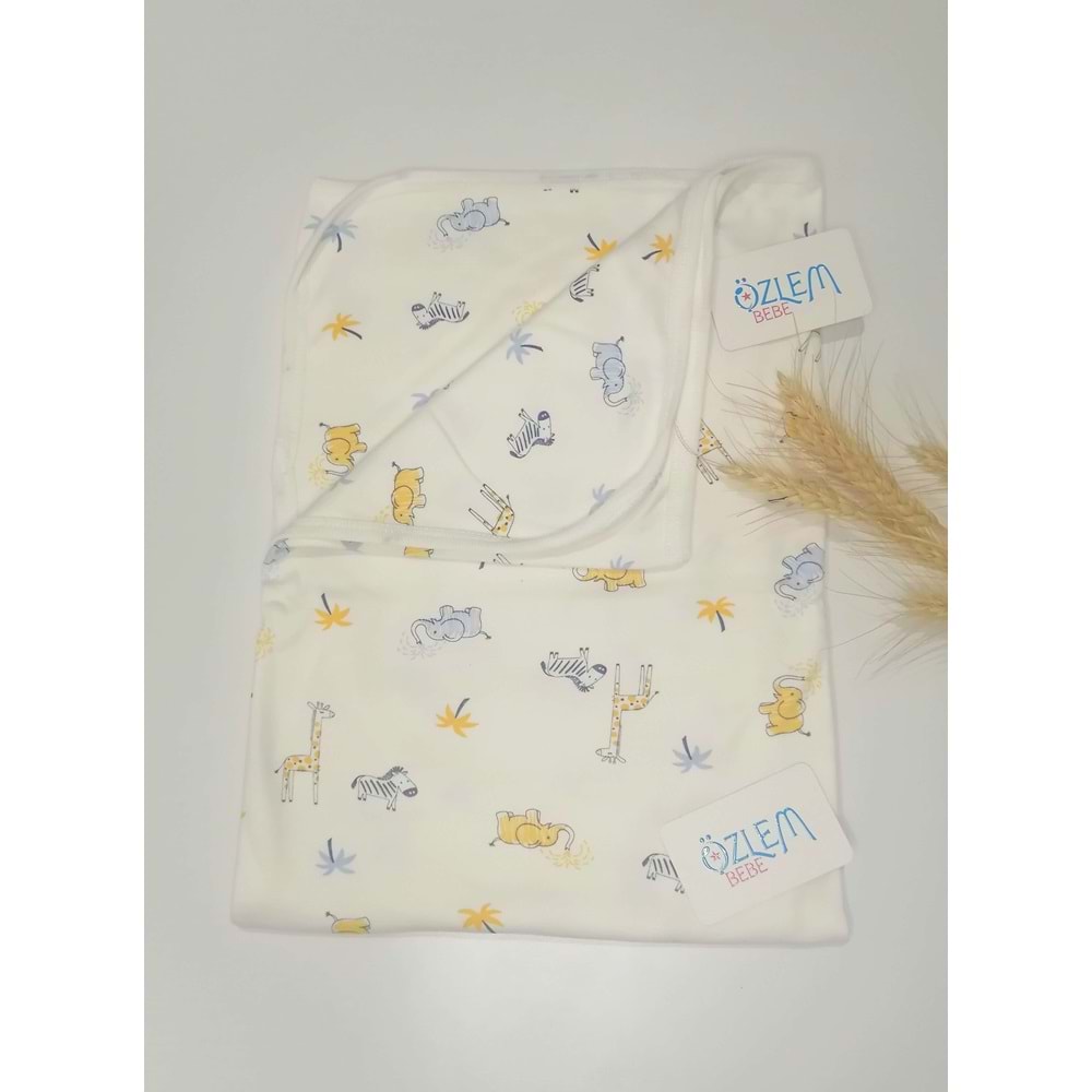 Sarı&Mavi Safari Desenli Penye Battaniye